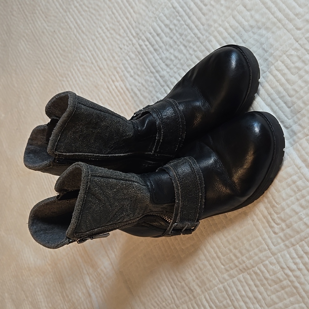 Clarks Black and Gray Women's Combat-Moto Boots
